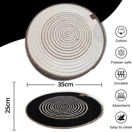 2X 35cm Black Coaster Round Thread Hand Woven Coffee Wine Tea Mat Non-slip Placemat Kitchen Au