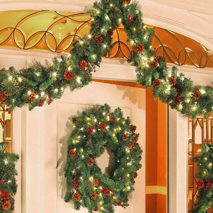 1.8M Christmas Garlands with Pinecones Red Berries Artificial Christmas Wreaths