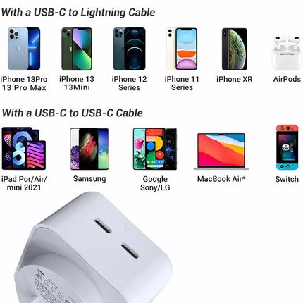 40W Fast Charging DUAL USB C PD Wall Charger Power Adapter For iPhone 15 Pro Max