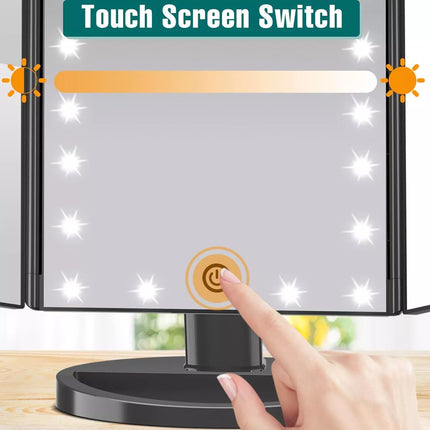 Tri-fold LED Makeup Mirror Magnifying Touch Rechargeable Travel Pocket Mirrors