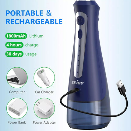 Cordless Water Flosser Dental Oral Irrigator Floss Pick Teeth Cleaner w/Jet Tips Blue