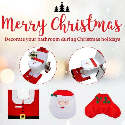4PCS Christmas Decorations Happy Santa Toilet Seat Cover And Rug Bathroom