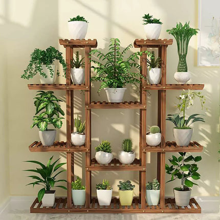 XL-Large 17 Pots Wood Plant Stand House Office Use Flower Pots Planter Shelf