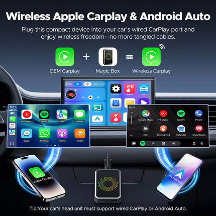 3 in 1 Wireless Carplay AI box Android Auto Adapter Converter w/Netflix YouTube