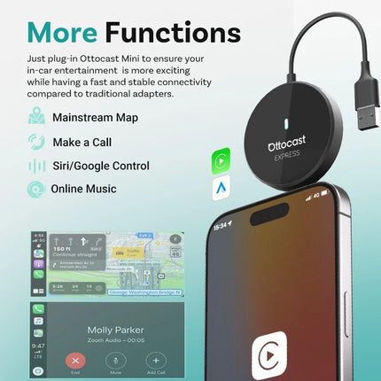 Mini Express Wireless Carplay & Android Auto Adapter 5G USB Plug&Play
