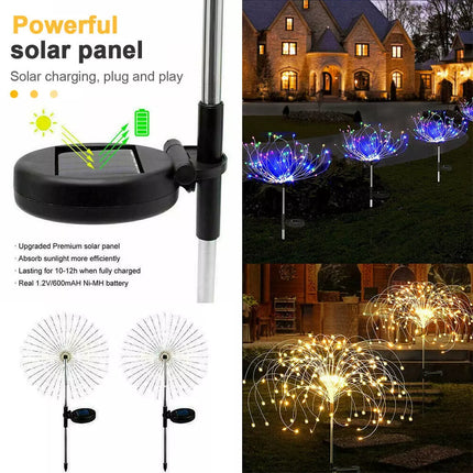 2X Solar Fireworks 150 LED String Lights Fairy Starburst Xmas Garden Night Lamp Multicolor