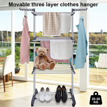 Movable Foldable Clothes Airers Drying Rack Slidable Wheels Space Save