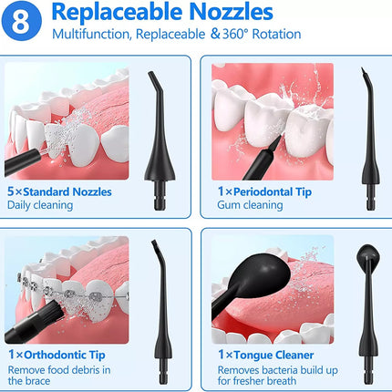 Cordless Water Flosser Dental Oral Irrigator Floss Pick Teeth Cleaner w/Jet Tips Black