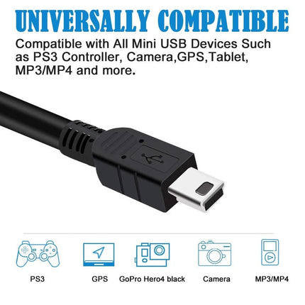 Black Premium USB to Mini USB Cable Mini-B 5Pin Data Sync Charging Charger Cord 1m