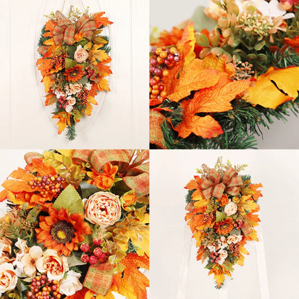 Fall Wreath Front Door Large Pumpkin Wall Wreath Garlands Christmas Autumn Decor