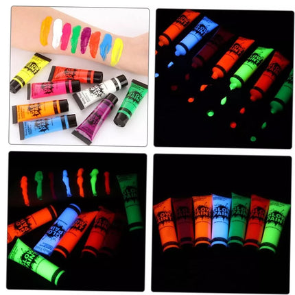 8pcs Fluorescent Face Paint Set Glow Art Neon Makeup for Adults Boys and Girls