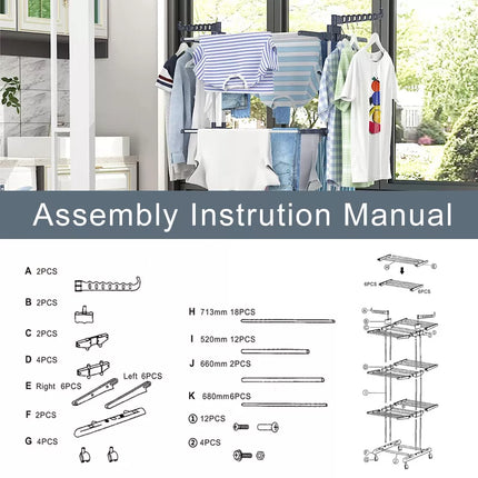 3 Tiers Foldable Garment Hanger Clothes Airer Drying Stand Laundry Support Horse