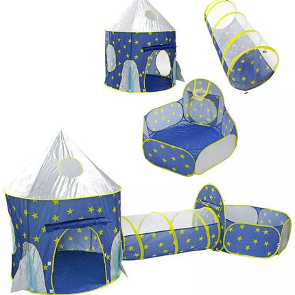 3 In 1 Play Tent Kids Toddlers Crawl Tunnel Pop Up Playhouse Ball Pit Play Tent Blue