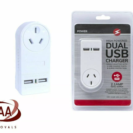 USB Charger w/ 2 Port AU 240V Surge Protected SAA Wall Mounted Iphone Power