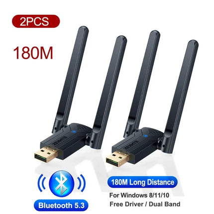 2Pcs 180M Long Range USB Bluetooth Adapter 5.3 for PC Audio Mouse Keyboard Windows