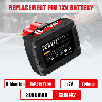 2x For Milwaukee 12V for M12 Battery 8.0Ah 48-11-2402 48-11-2412 48-11-2440 M12B