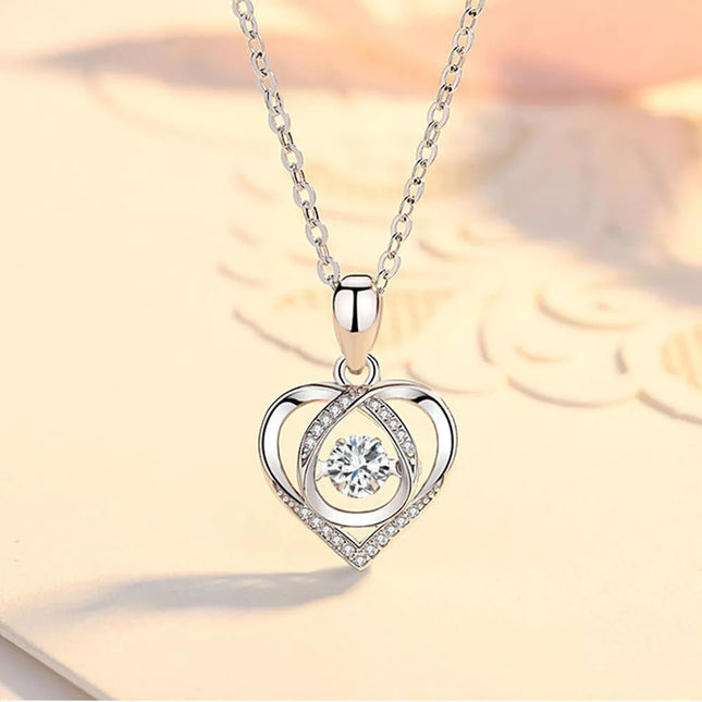 Crystal Silver Love Heart Necklace Chain Pendant Women Jewelry