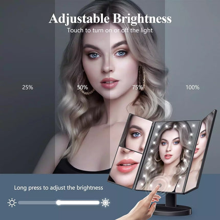 Tri-fold LED Makeup Mirror Magnifying Touch Rechargeable Travel Pocket Mirrors