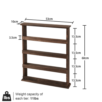 4 Tiers Rustic Wood Spice Rack Organizer Wall Mounted Kitchen Shelves Space Save