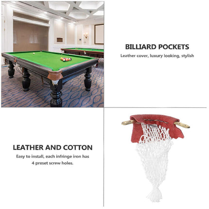 6X Pack Leather Pool Table Pockets W/ Net System Billiard Table Part Accessories