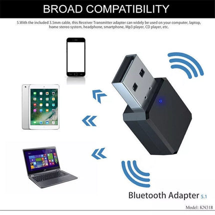 2in1 USB Bluetooth5.0 Transmitter Receiver Audio Adapter AUX 3.5mm TV PC Speaker