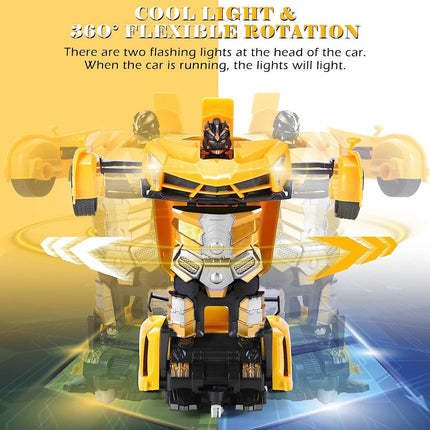 Yellow 1:18 Transformer RC Robot Car Remote Control For Kids Boys Toys 360° Rotating