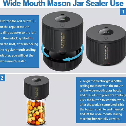 Electric Mason Jar Vacuum Sealer Kit -Wide and Regular Mouth Mason Jars