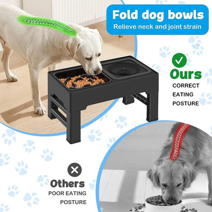 Elevated Dog Pet Feeder Food Water Double Bowl Adjustable Height Raised Stand