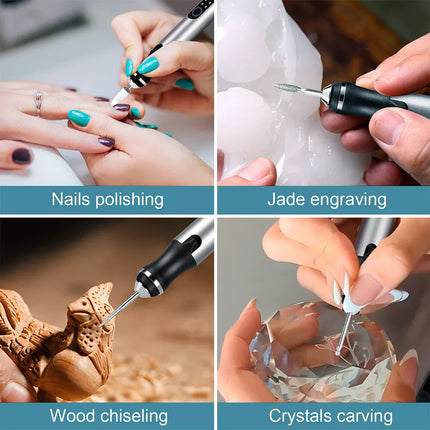 Set Electric Engraving Pen Cordless Carving Pen USB Micro Engraver with 37 Bits