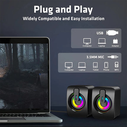 USB Wired Computer Speakers for Desktop PC Laptop Stereo LED RGB Light Soundbar