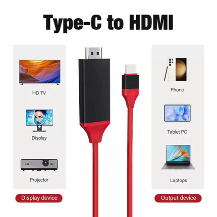Red 2M 4K USB C to HDMI Cable Type Adapter For iPhone 16 MacBook iPad Android Tab