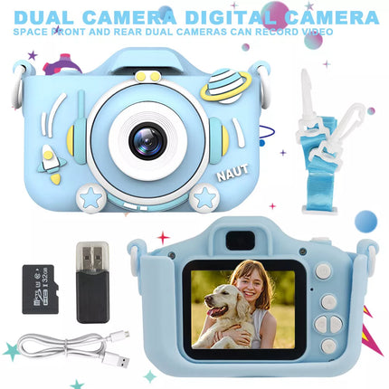 Mini Digital Children Camera HD 1080P LCD Camera Toy Kids Gift + 32G TF Card Blue
