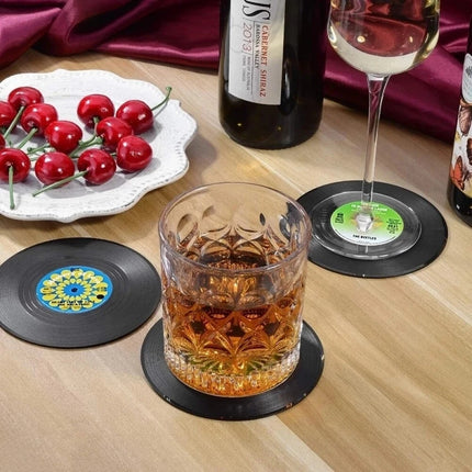 18PCS Retro Record Disk Coasters Vinyl Drinks Holder Non-Slip Mug Pads Placemat