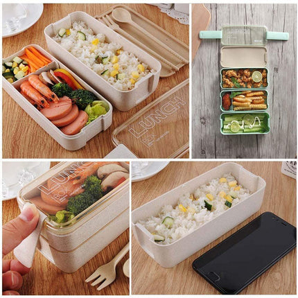 Bento Box Students Kids Lunch Box Spoon Leakproof 900ml Food Container 3-Layer