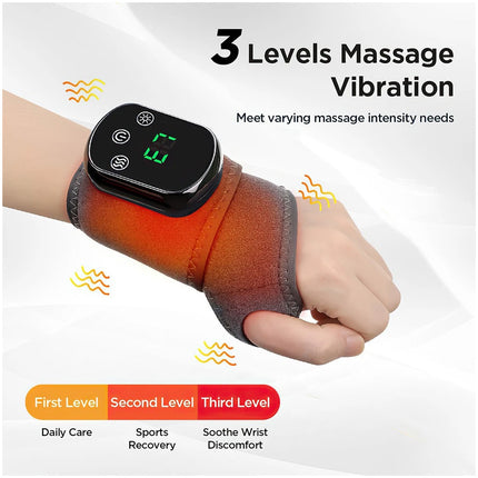 USB Rechargeable Heated Wrist Massager with Vibration Hand Brace for Pain Relief