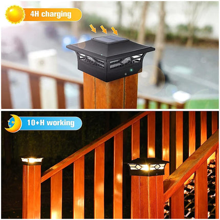 2x LED Solar Powered Deck Post Lights Garden Cap Square Landscape Fence Lamps
