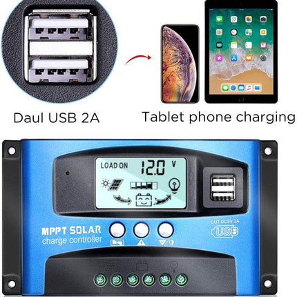 30A MPPT Solar Charge Controller LCD 12V/24V Lithium Battery Panel Regulator