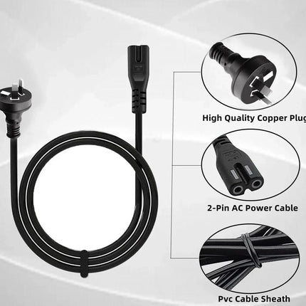 2Pcs SAA Approved Power Cable 2 Pin Figure 8 Australian Plug to IEC-C7 Socket 1.5M