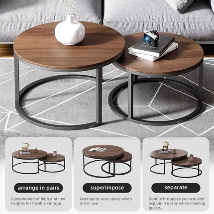 Set of 2 Round Wood Coffee Table Nesting Table End Sofa Bedside Side Furniture