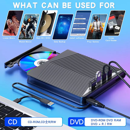 USB External CD RW DVD ROM Writer Burner Player Drive for Laptop PC Mac Windows