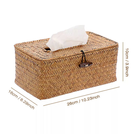 Handmade Rattan Woven Tissue Box Cover Wicker Napkin Paper Case Holder