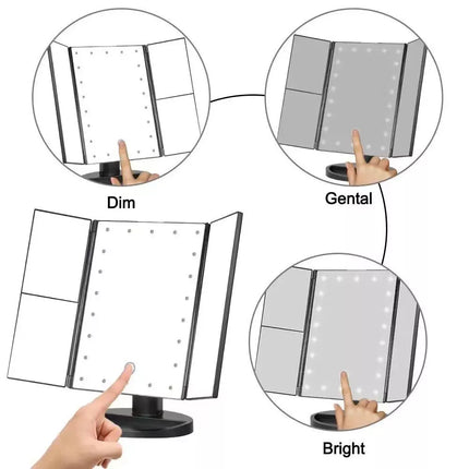 Tri-fold LED Makeup Mirror Magnifying Touch Rechargeable Travel Pocket Mirrors