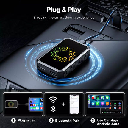 3 in 1 Wireless Carplay AI box Android Auto Adapter Converter w/Netflix YouTube