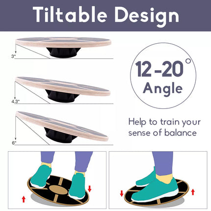 Wooden Balance Board Core Trainer Fitness Round Wobble Platform Yoga Pilate