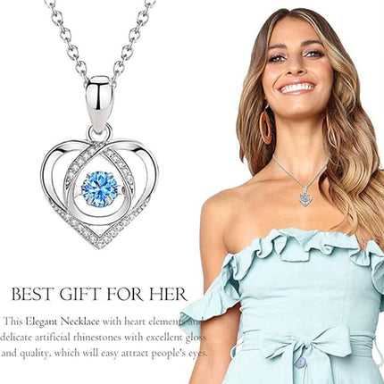 Women Crystal Necklace Chain Blue Diamond Love Jewelry Gift Romantic For Her