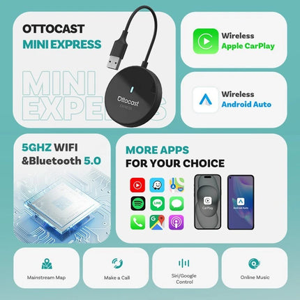 Mini Express Wireless Carplay & Android Auto Adapter 5G USB Plug&Play