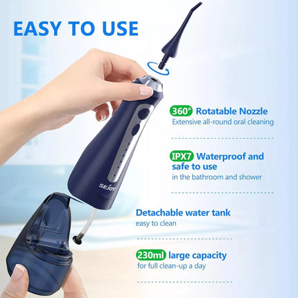 Cordless Water Flosser Dental Oral Irrigator Floss Pick Teeth Cleaner w/Jet Tips Blue