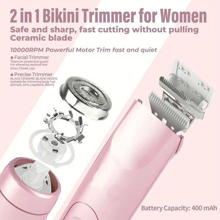 Dual Head Shaver Women, Electric Bikini Trimmer, Wet & Dry Use Hair Removal