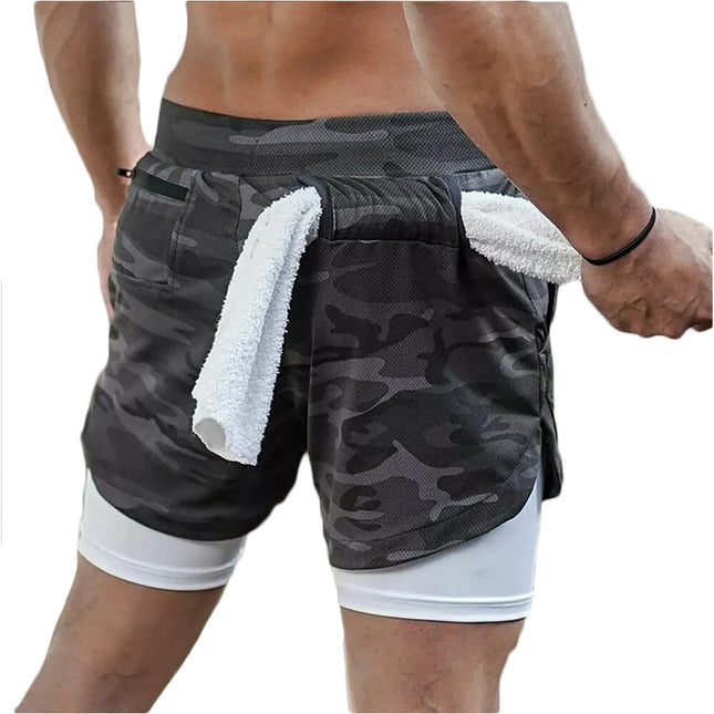 Men Running Shorts 2 in 1 Sports Jogging GYM Fitness Training Quick Dry Breathab Camouflage