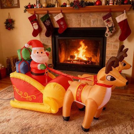 Christmas Inflatables Santa Claus with Two Cute Reindeer LED Lights Outdoor